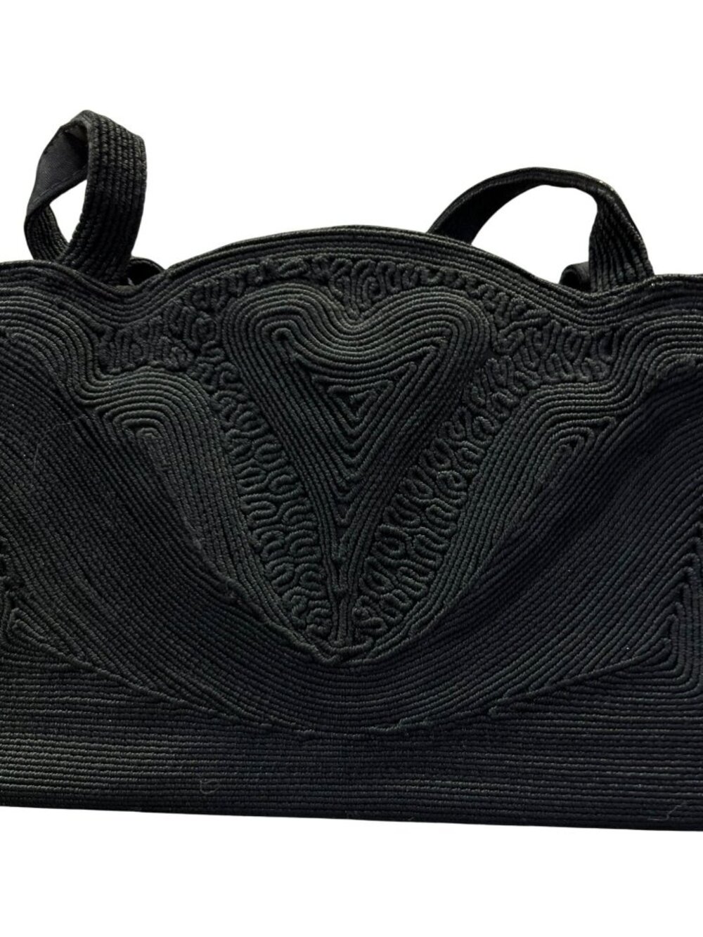 Vintage Corde Black Top Handle Bag Heart Shape Textured Used - Picture 2 of 16